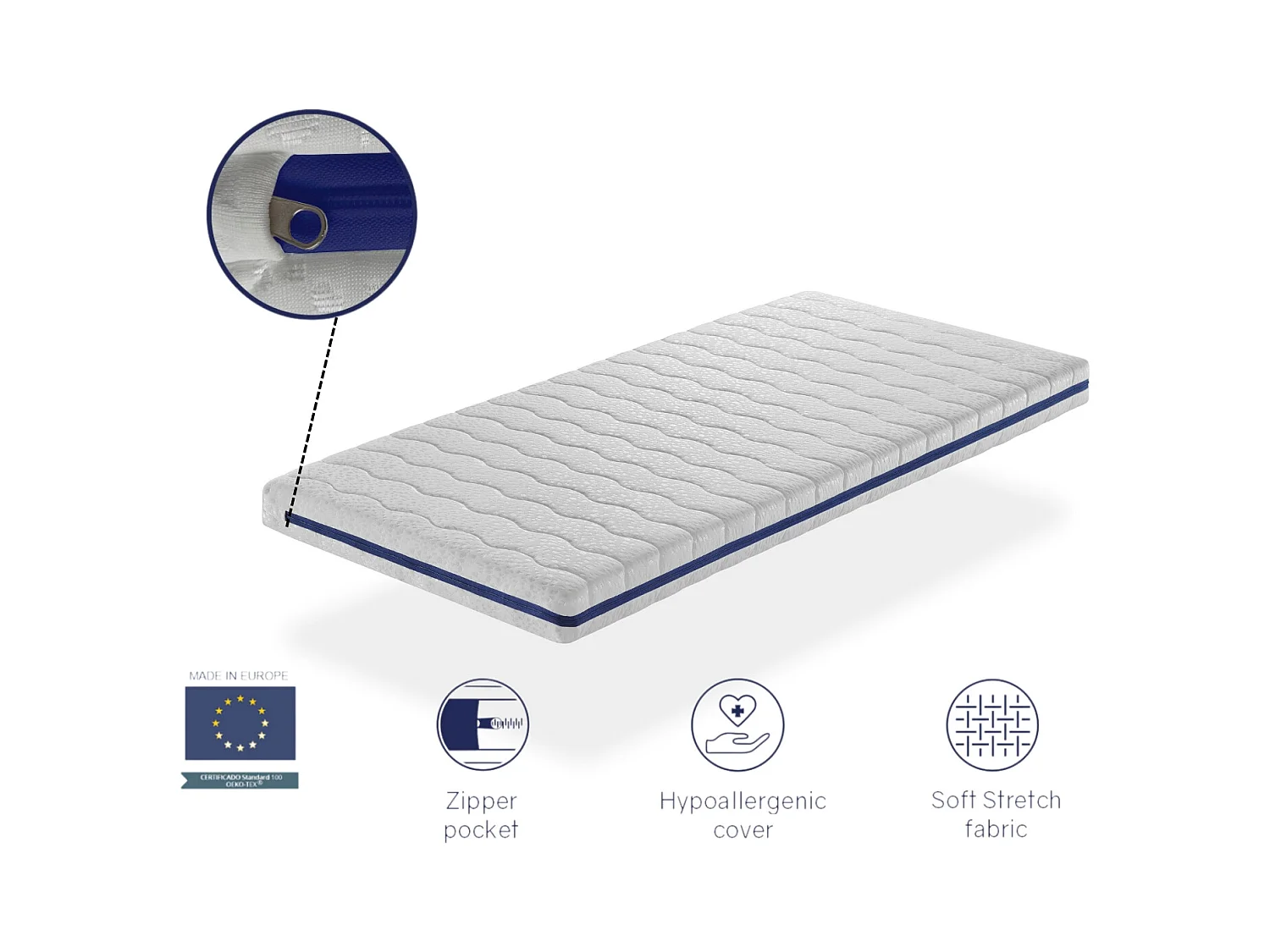 Matelas mousse respirante 90X190 HERMES, Epaisseur 11 CM, Dehoussable, ergonomique et adaptable