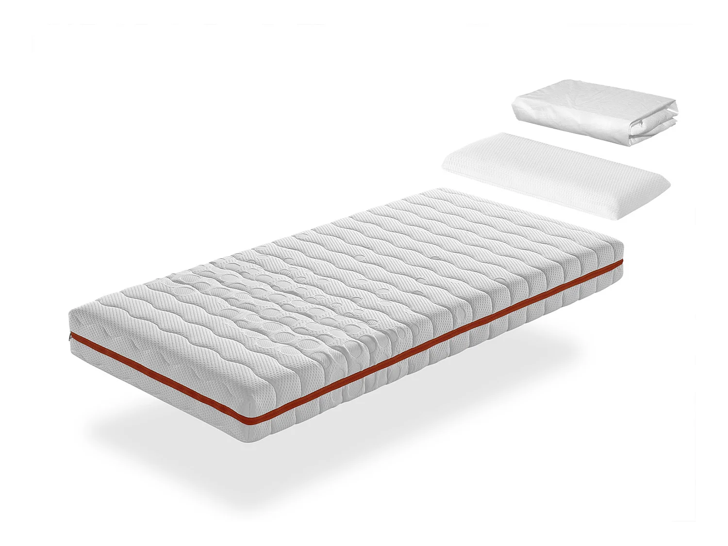 Pack Matelas Ressorts ensaches 80X190 GEA RESSORTS  LIT ENFANTS, Epaisseur 18 CM + 1 Oreiller à memoire 80X35 + 1 Protege matelas 80X190