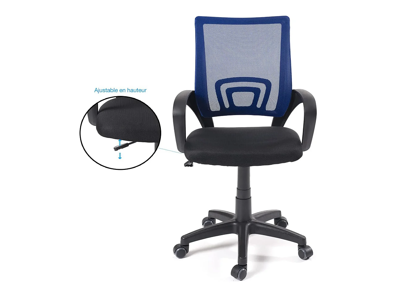 Chaise bureau pivotante hauteur réglable accoudoir renfort lombaire roulettes FLAG-E(Noir bleu)