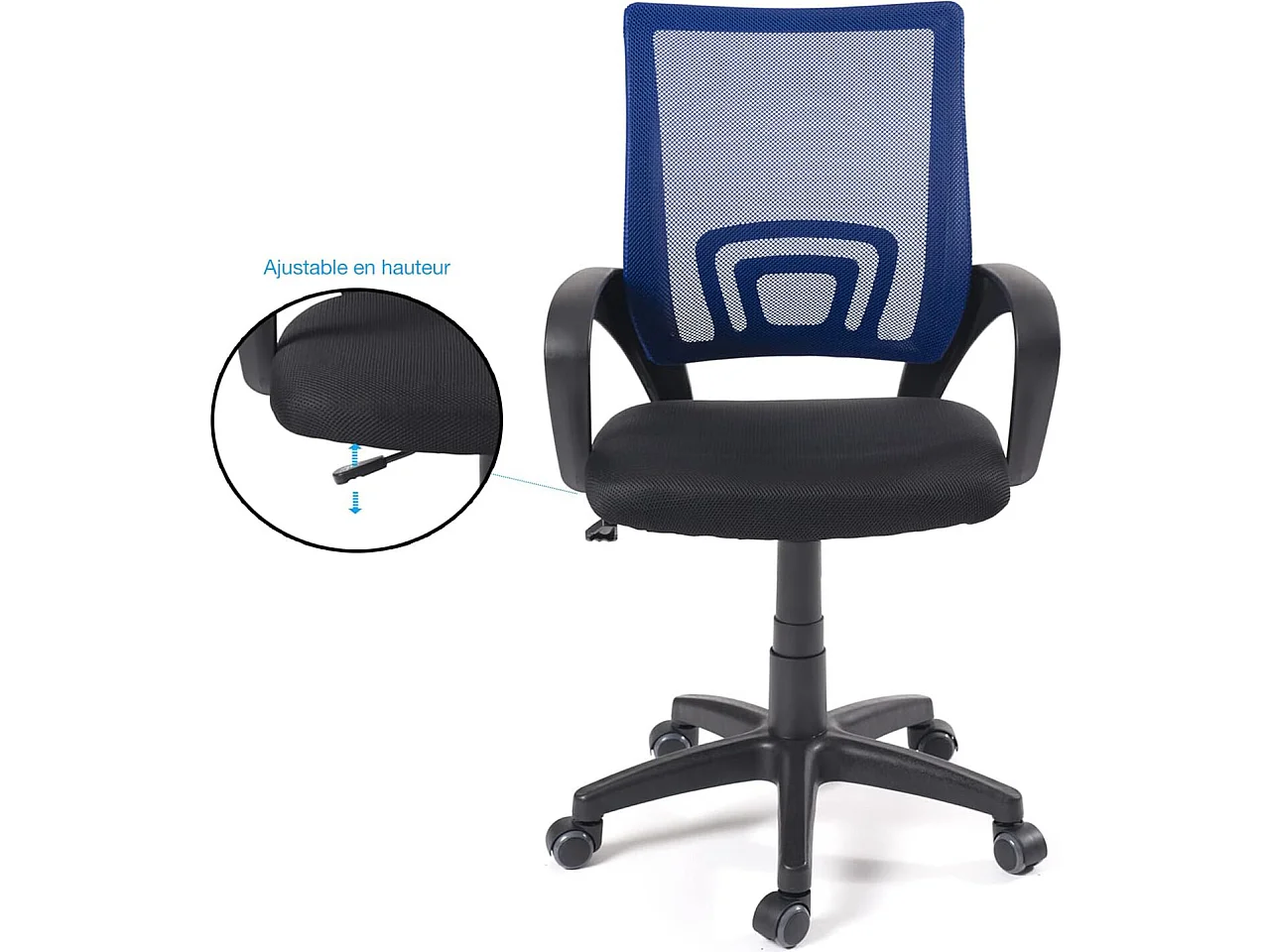 Chaise bureau pivotante hauteur réglable accoudoir renfort lombaire roulettes FLAG-E(Noir bleu)