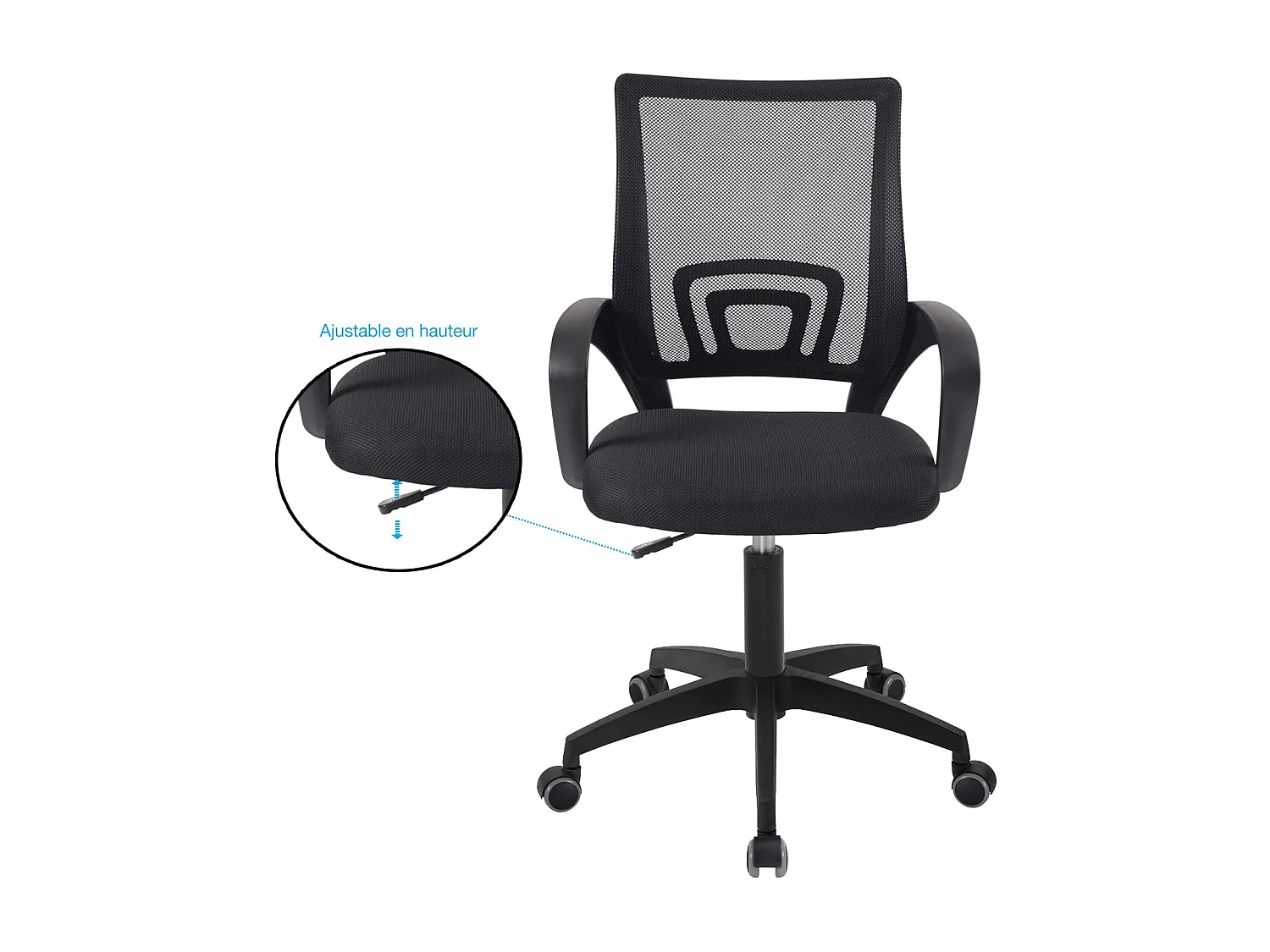 Chaise bureau pivotante hauteur réglable accoudoir renfort lombaire roulettes FLAG-E (Noir)