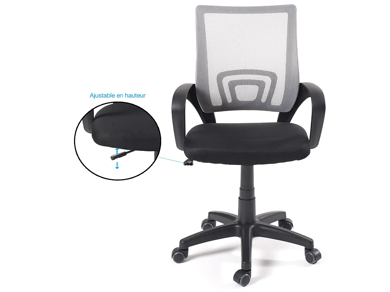 Chaise bureau pivotante hauteur réglable accoudoir renfort lombaire roulettes FLAG-E (Noir gris)