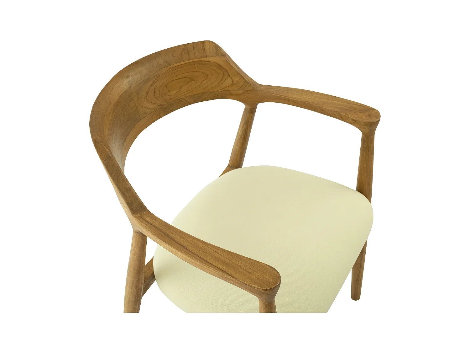Chaise avec accoudoirs en teck et tissu - Naturel et crème - SOUADY
