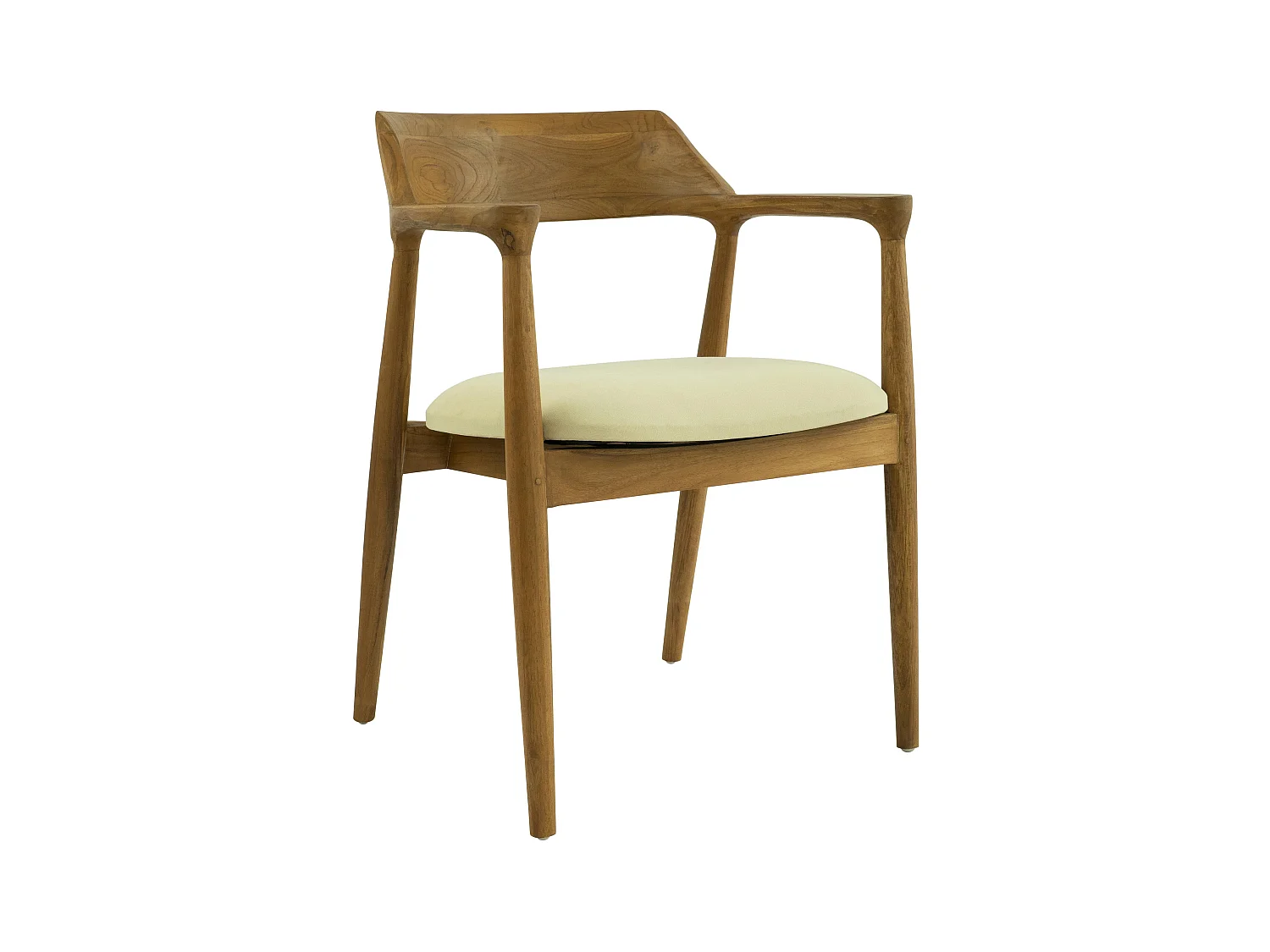 Chaise avec accoudoirs en teck et tissu - Naturel et crème - SOUADY