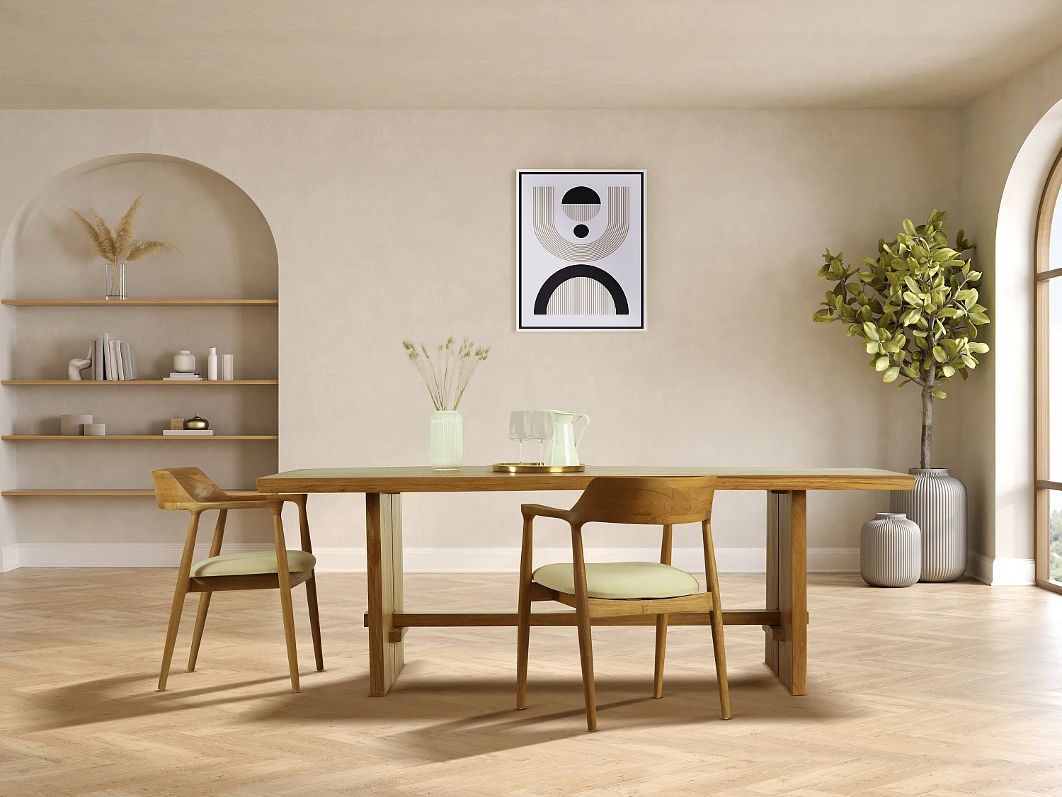 Chaise avec accoudoirs en teck et tissu - Naturel et crème - SOUADY