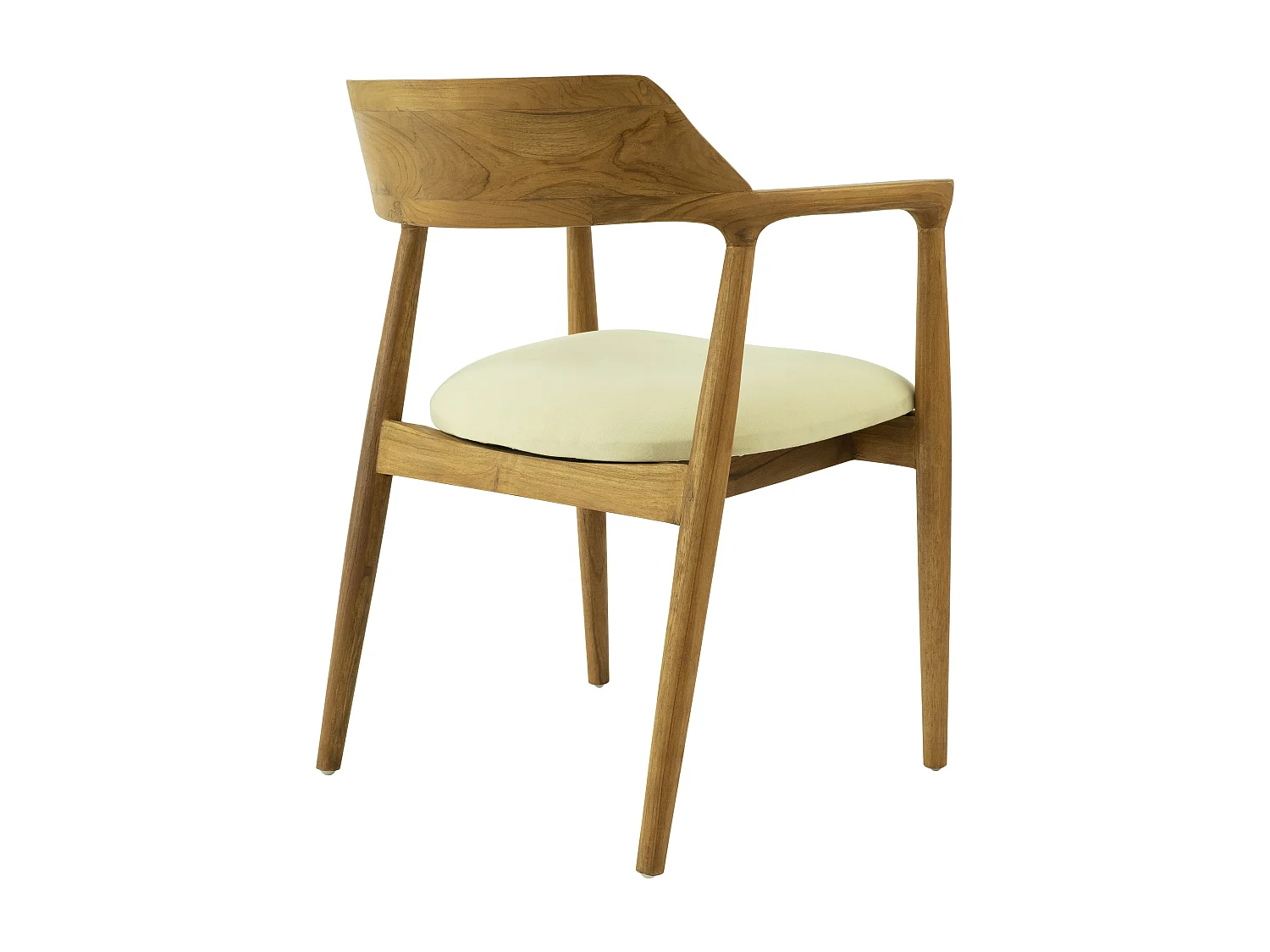 Chaise avec accoudoirs en teck et tissu - Naturel et crème - SOUADY