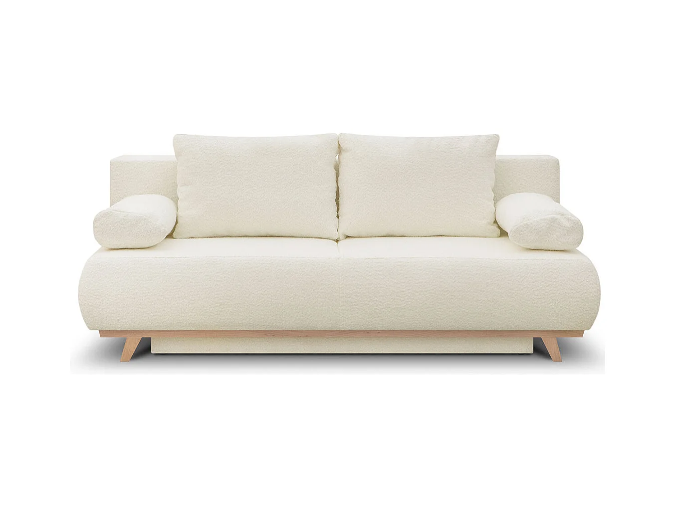 Canapé convertible 3 places avec coffre de rangement en tissu bouclé beige - Laria