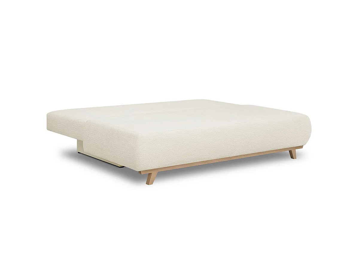Canapé convertible 3 places avec coffre en tissu bouclette beige LARIA