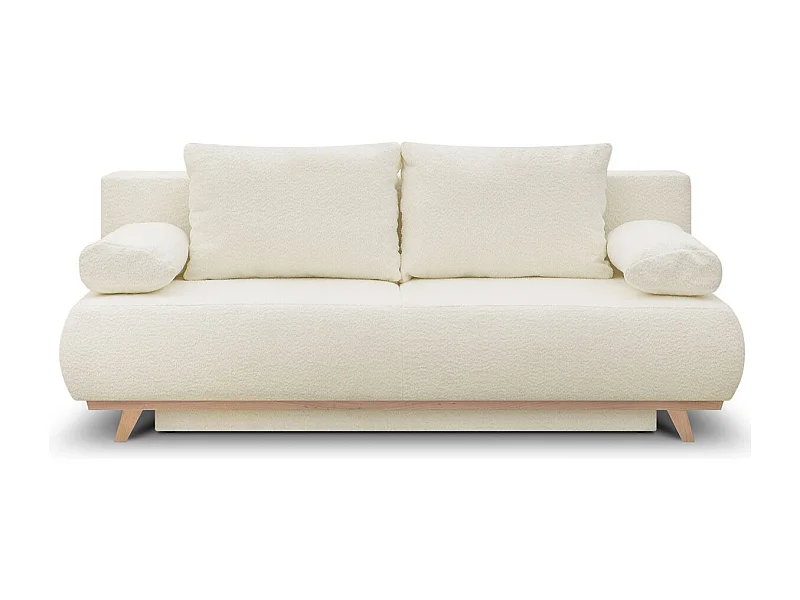 Canapé convertible 3 places avec coffre de rangement en tissu bouclé beige - Laria