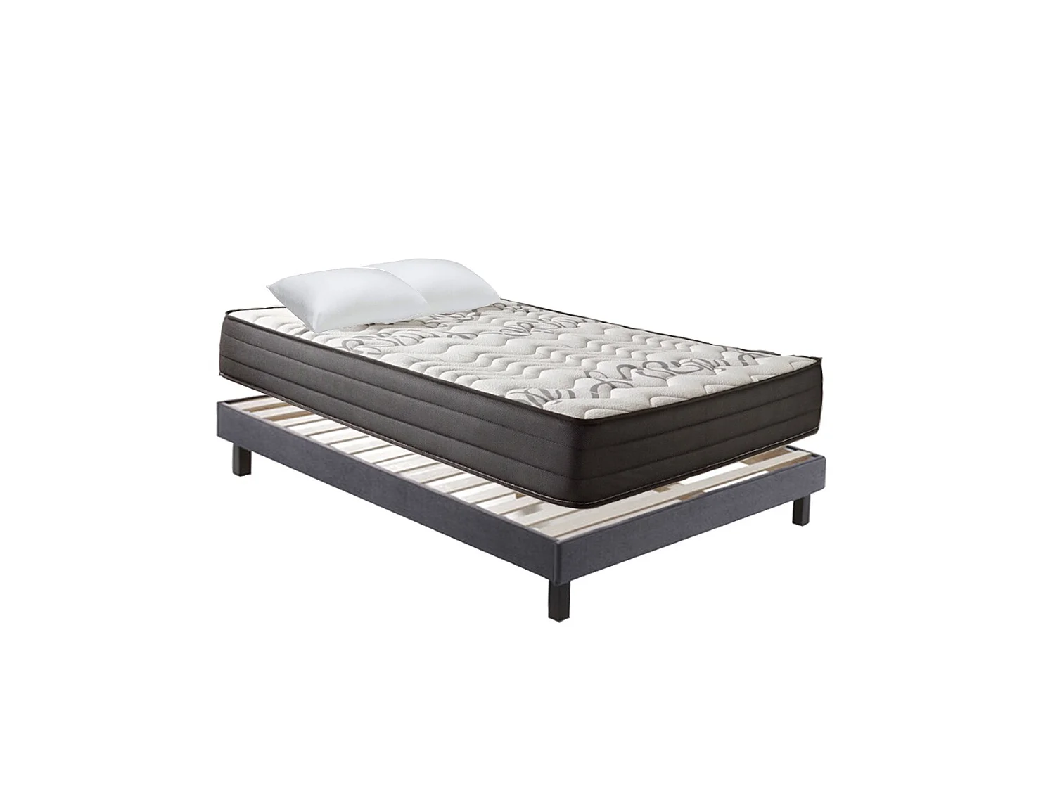 Ensemble Matelas Ressorts ensachés 25cm + Sommier +  Oreillers, Accueil Viscolatex - 140x190