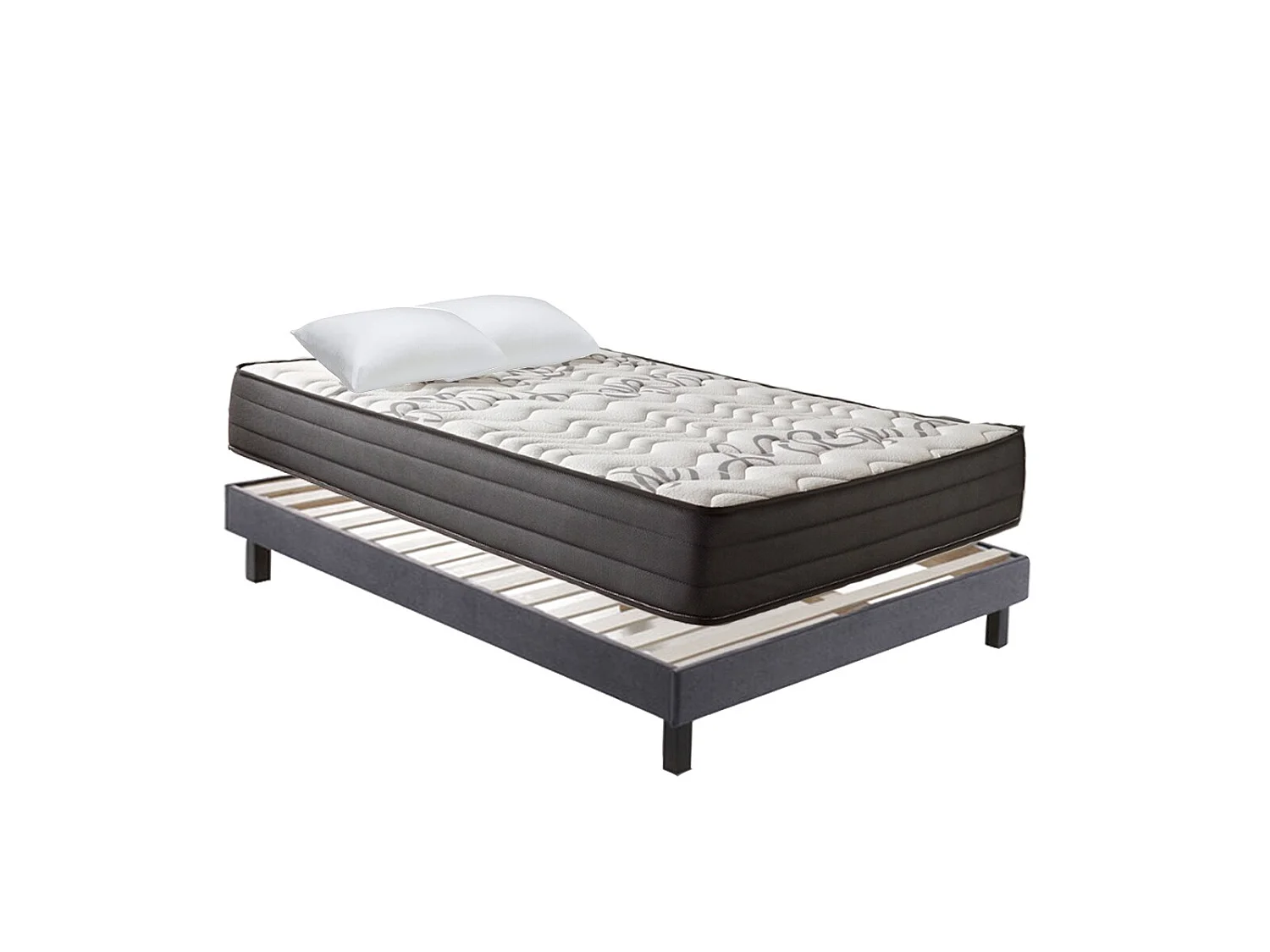 Ensemble Matelas Ressorts ensachés 25cm + Sommier +  Oreillers, Accueil Viscolatex - 140x190