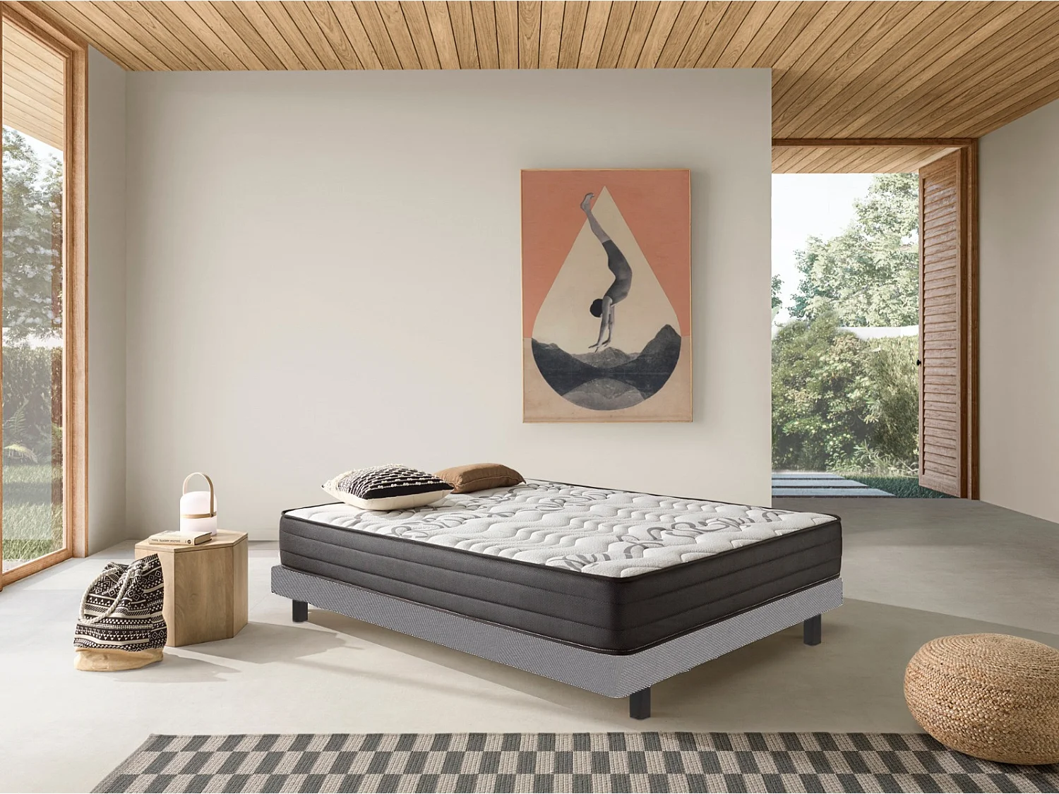 Ensemble Matelas Ressorts ensachés 25cm + Sommier +  Oreillers, Accueil Viscolatex - 140x190