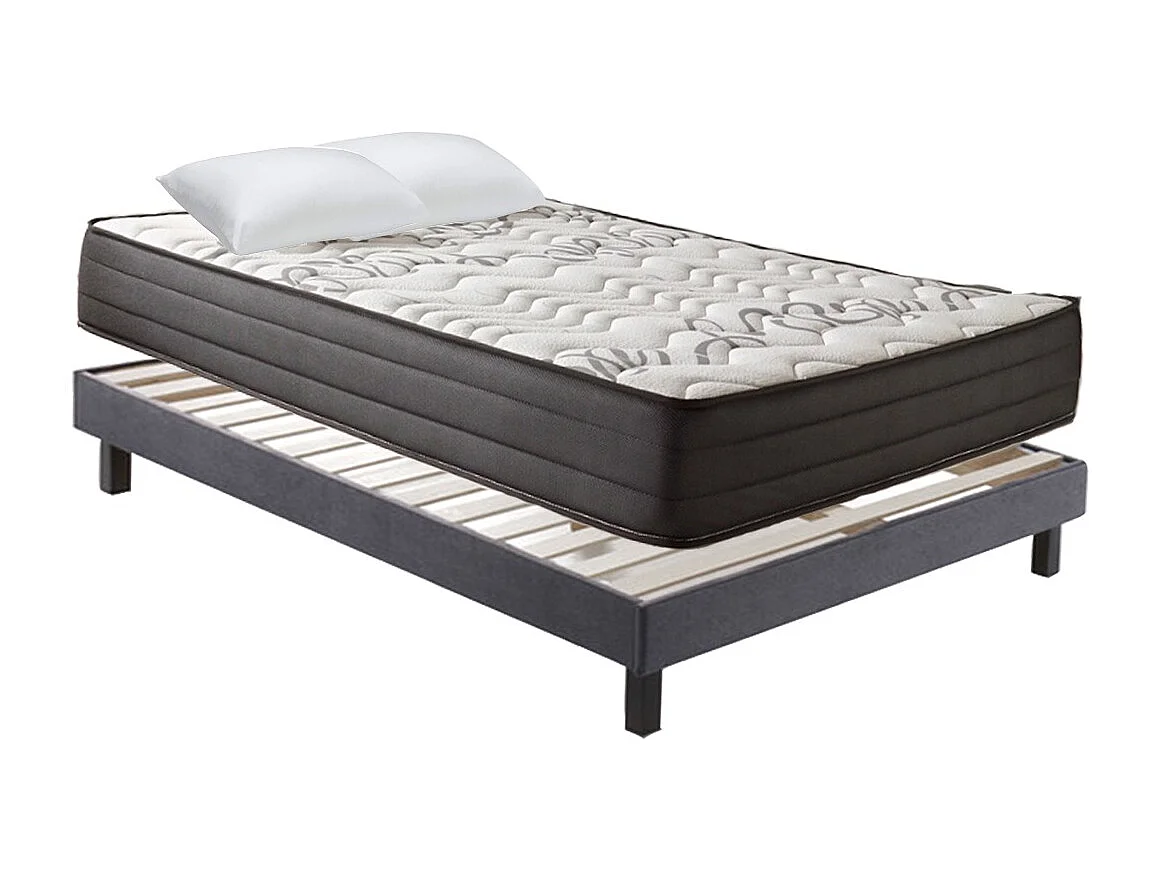 Ensemble Matelas Ressorts ensachés 25cm + Sommier +  Oreillers, Accueil Viscolatex - 160x200