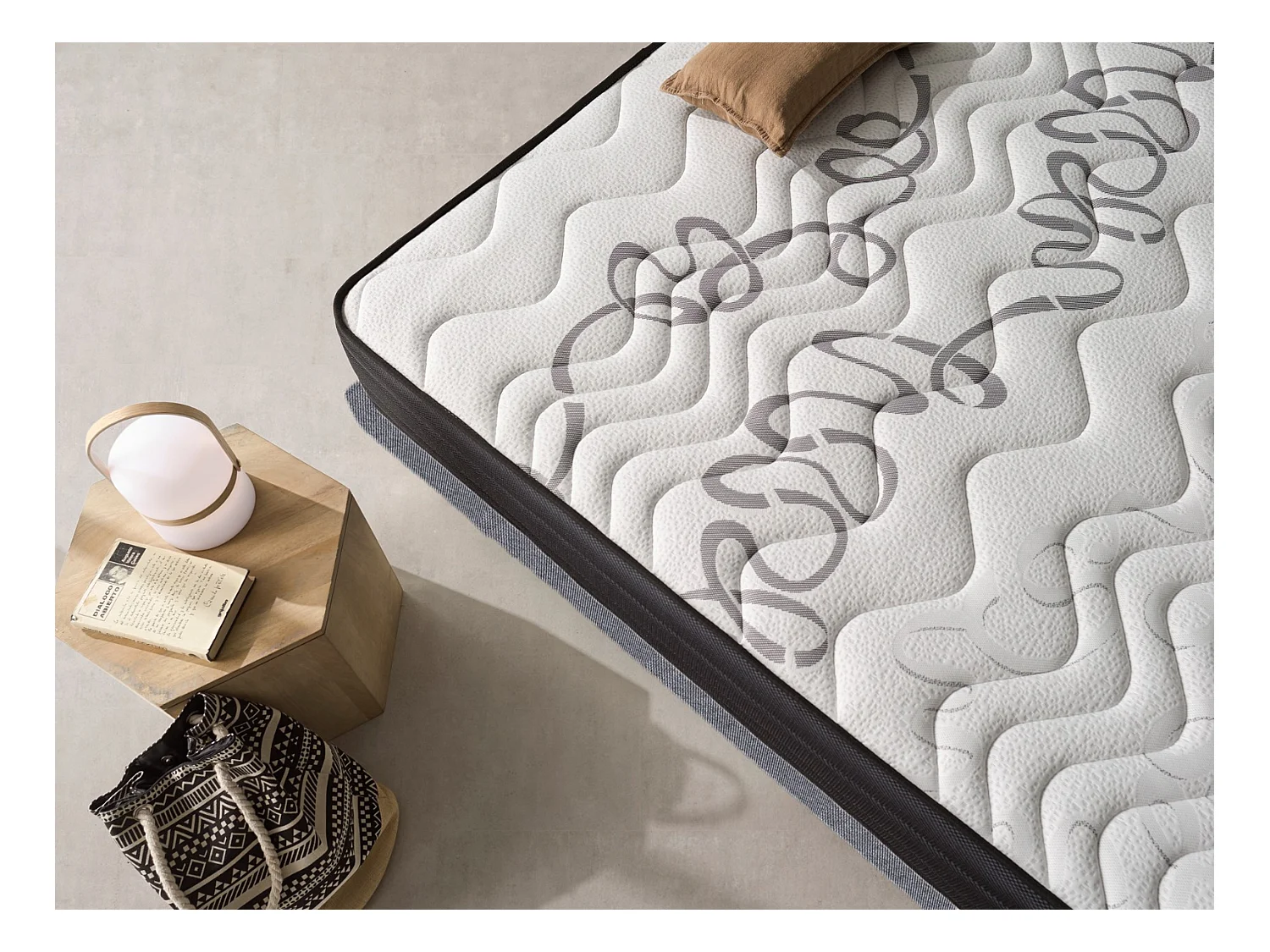 Ensemble Matelas Ressorts 25cm + Sommier +  Oreillers + Couette , Accueil Viscolatex, 90x190