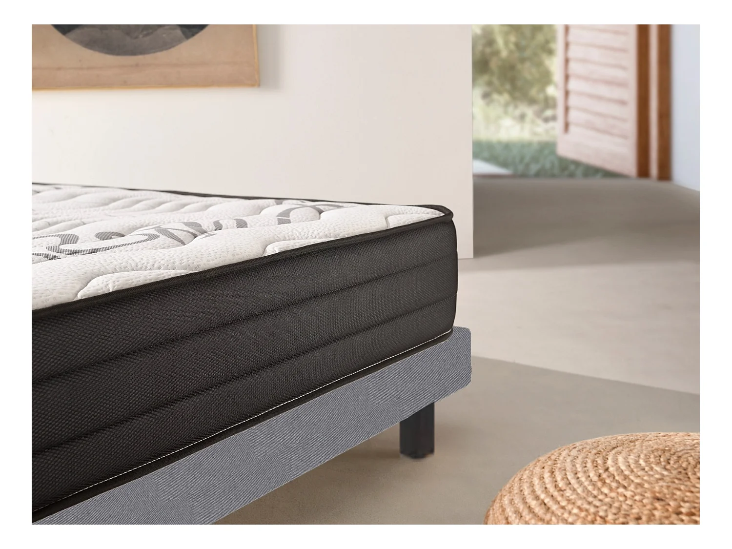 Ensemble Matelas Ressorts 25cm + Sommier +  Oreillers + Couette , Accueil Viscolatex, 90x190