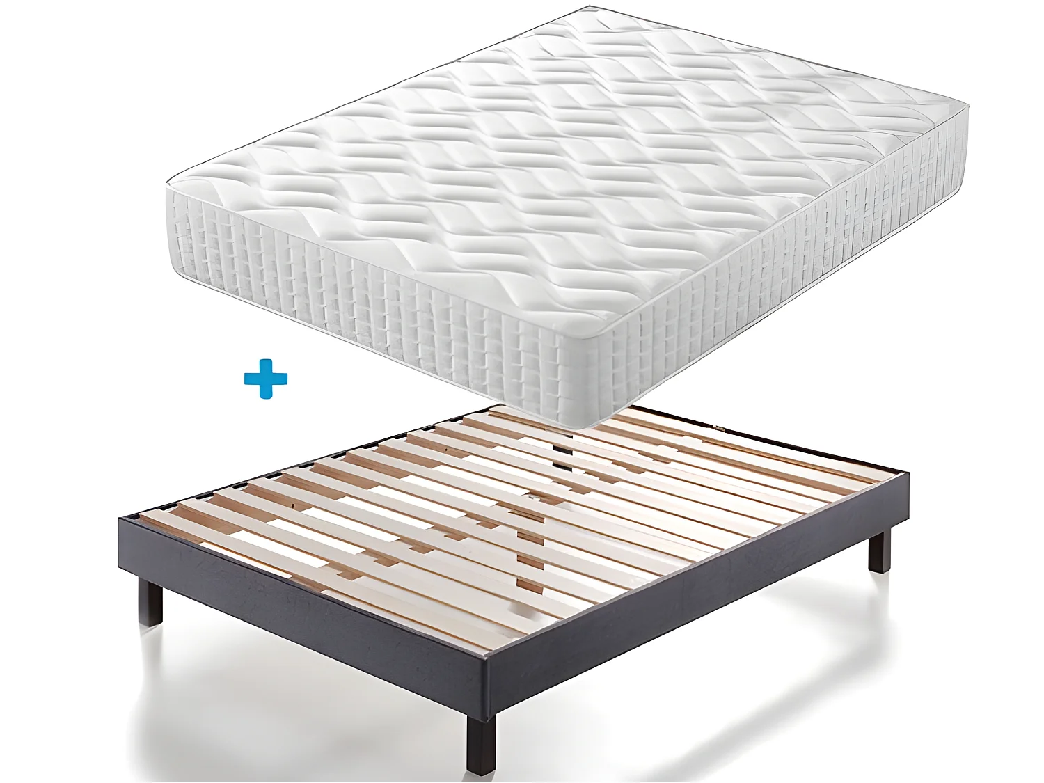 Ensemble 140x190 Matelas + Sommier Kit + Oreillers, Mousse Et Accueil Mémoire De Forme, H30Cm
