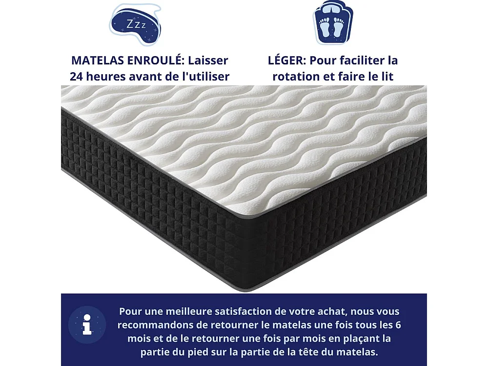 Matelas Mousse 150x190 Cesar - Ferme - Réversible - Côté Été/hiver - H30 Cm