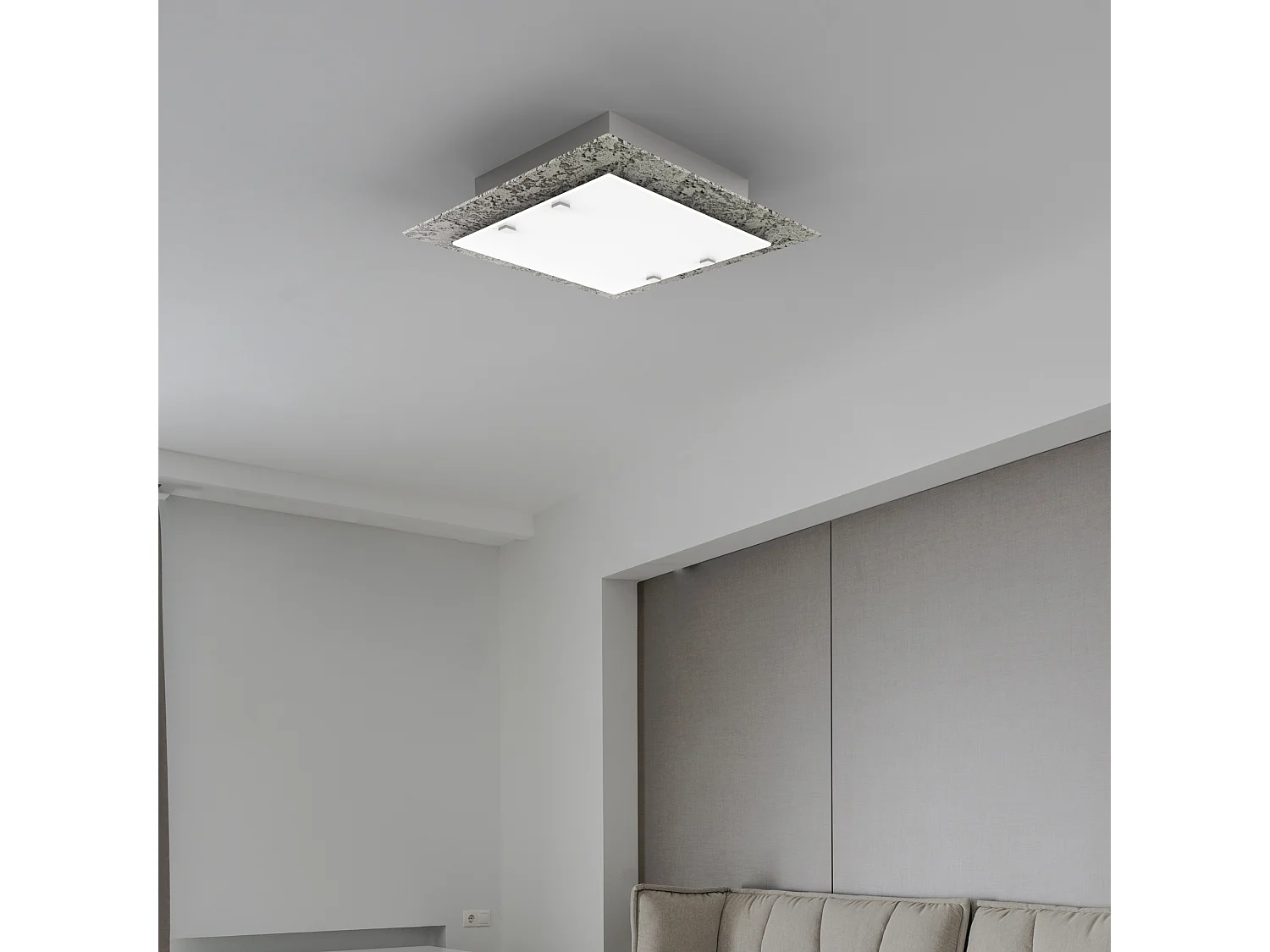 BETON Plafonnier, LED INTÉGRÉE, 18W, 4000K,finition béton, verre, 40x40cm