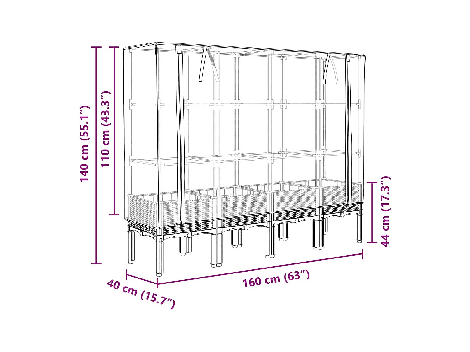 Jardinière bac lit surélevé blanche 160 x 40 x 140 cm 02_0038758