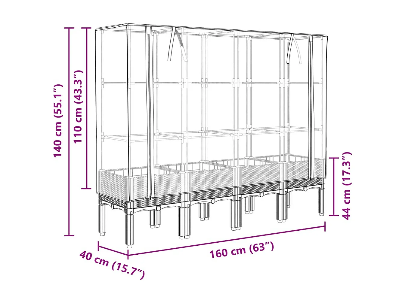 Jardinière bac lit surélevé blanche 160 x 40 x 140 cm 02_0038758