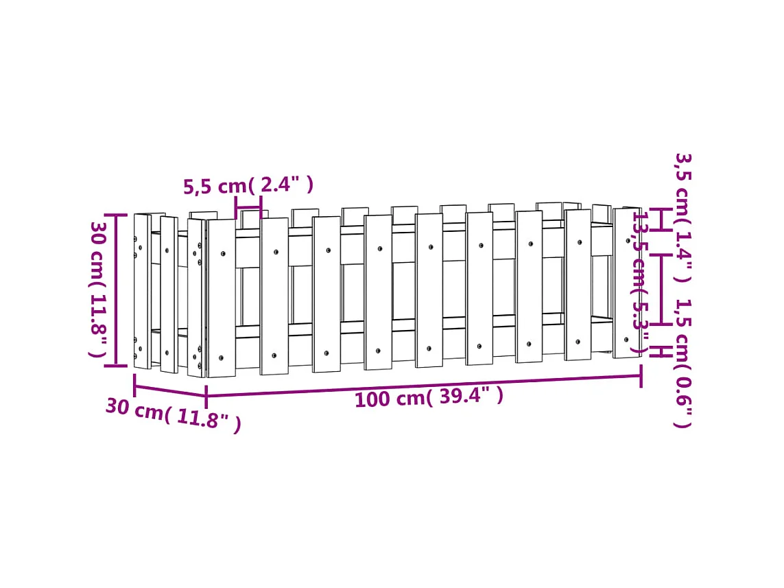 Jardinière bac lit surélevé bois marron 100 x 30 x 30 cm 02_0039826