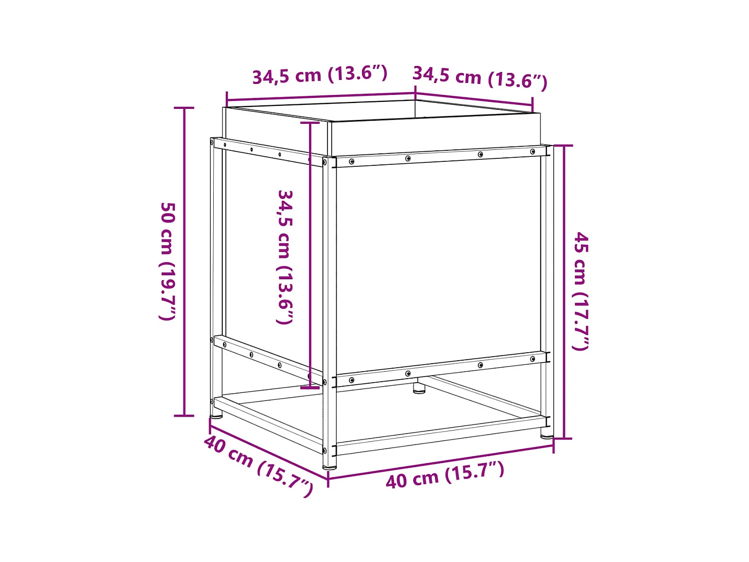 Macetero bancal elevado plantas flores terraza jardín 40 x 40 x 50 cm madera de pino impregnada marrón 02_0037569
