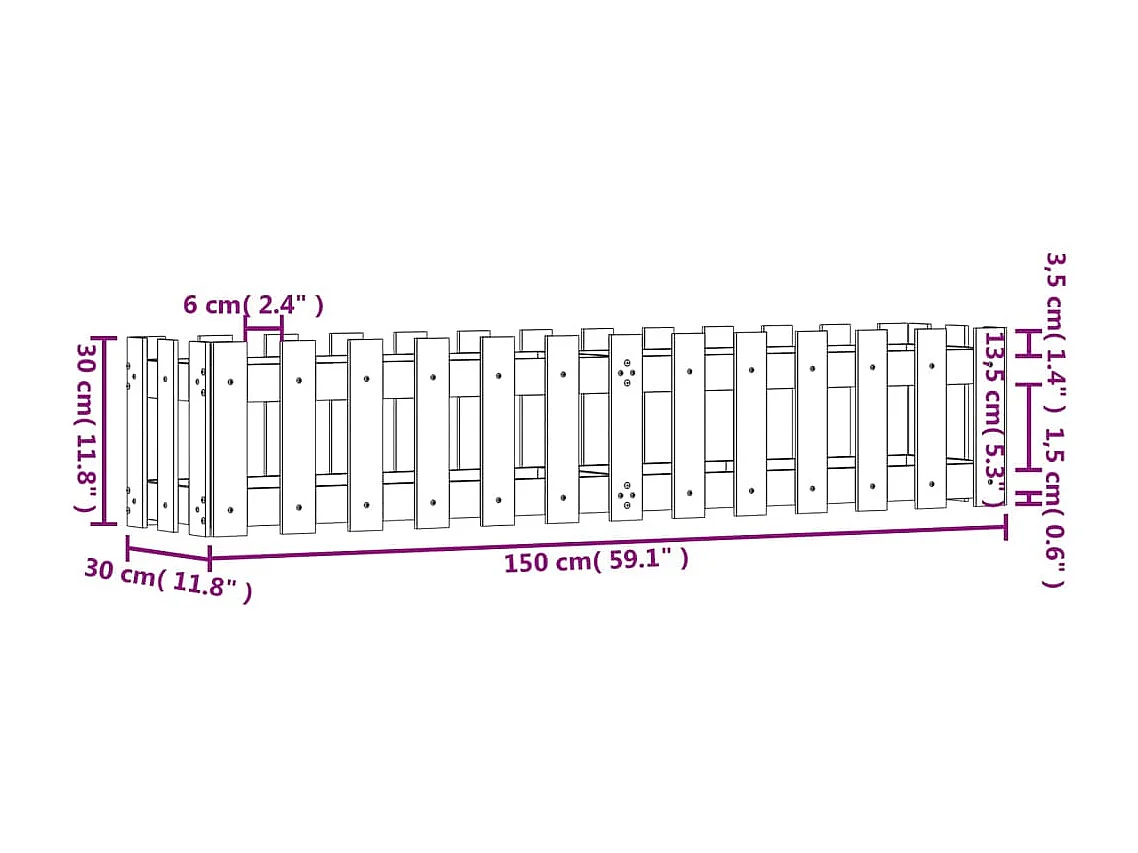 Jardinière bac lit surélevé bois marron 150 x 30 x 30 cm 02_0039822