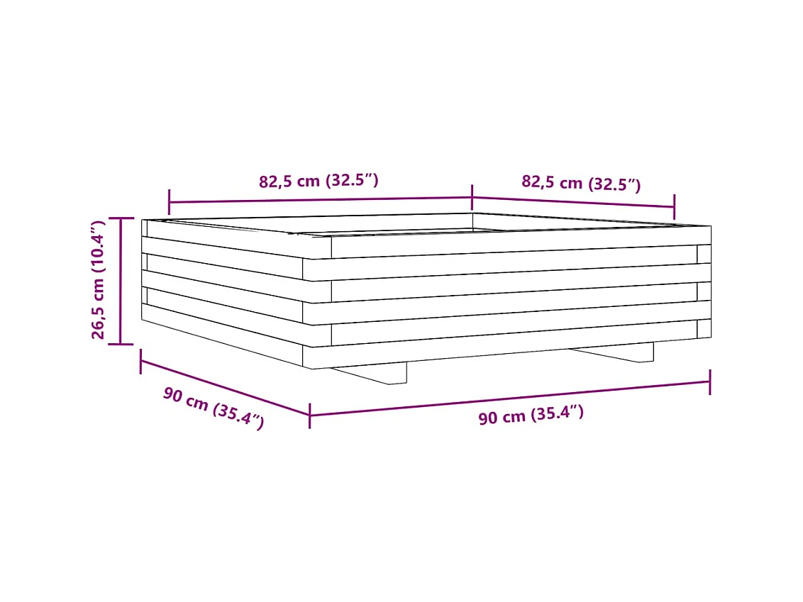 Jardinière bac lit surélevé bois marron 90 x 90 x 45438 cm 02_0038047