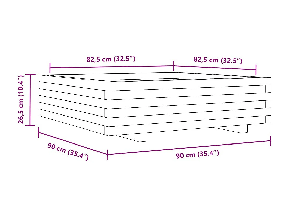 Vassoio per fioriera aiuola rialzata piante fiori terrazza giardino 90 x 90 x 26,5 cm legno di pino impregnato marrone 02_0038047