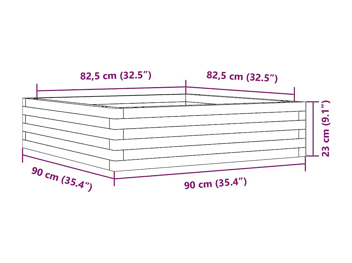 Jardinière bac lit surélevé bois marron 90 x 90 x 23 cm 02_0038044