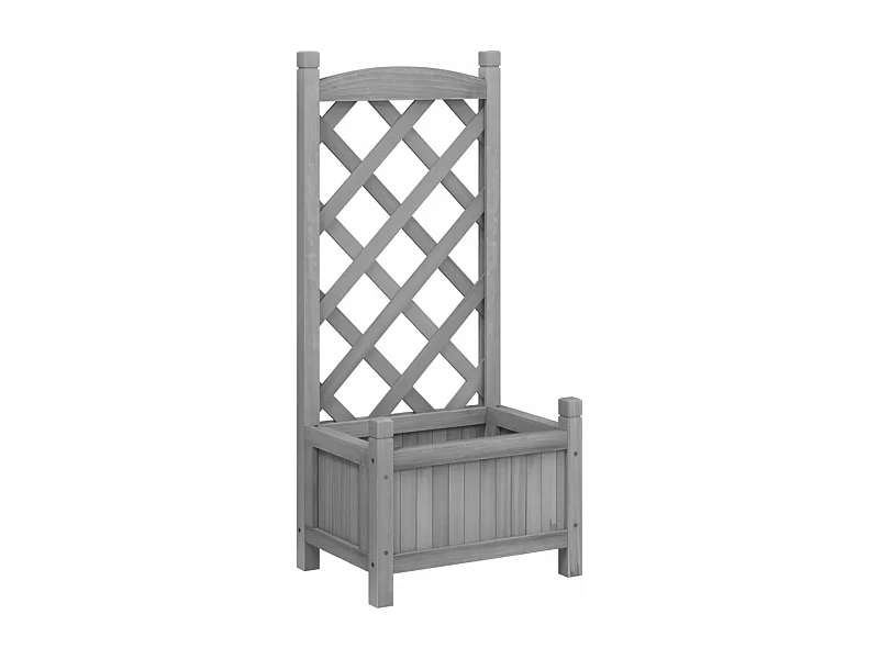 Vassoio per fioriera aiuola rialzata piante fiori terrazza giardino con traliccio in legno massello di abete grigio 02_0038323