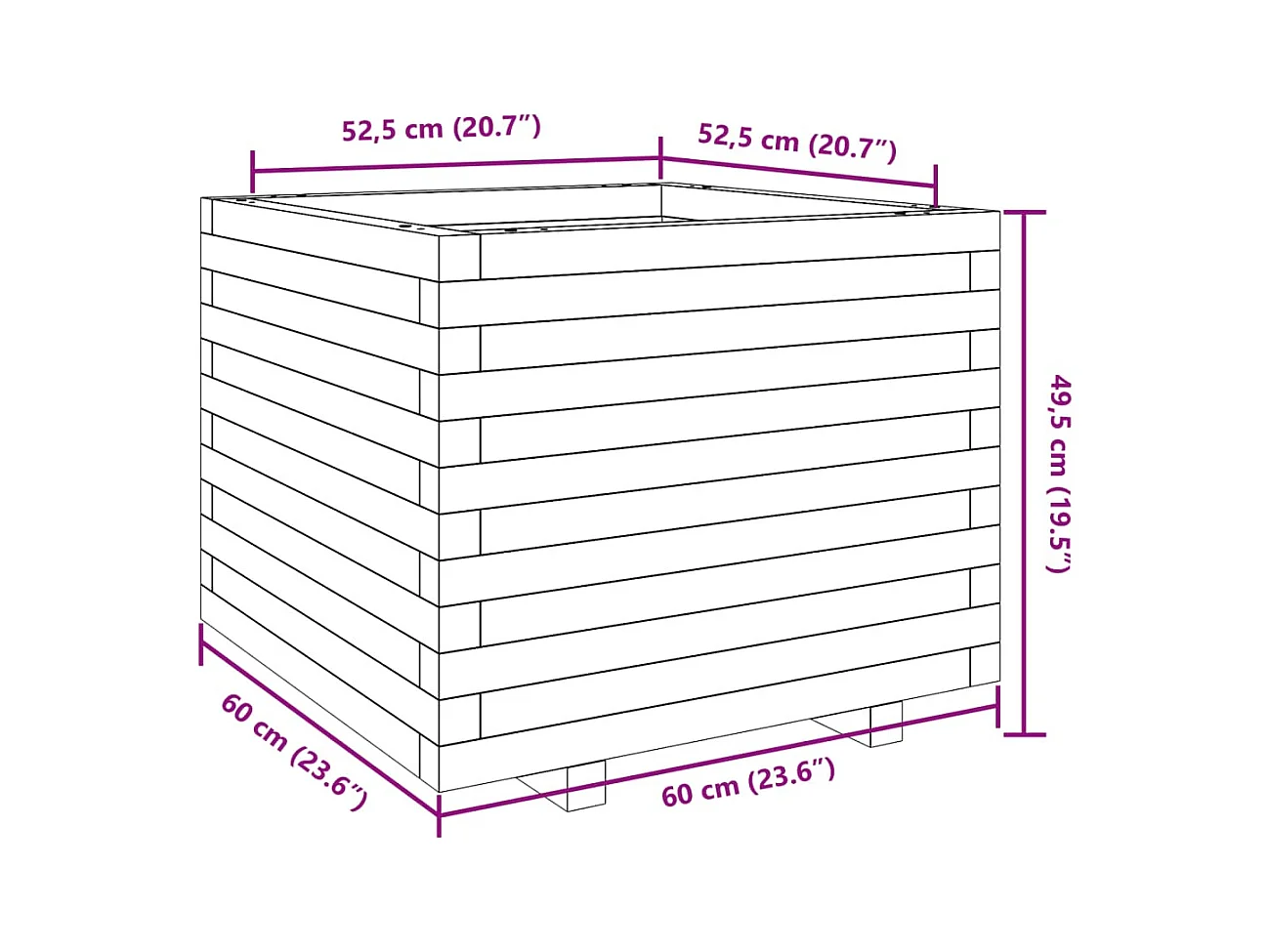 Jardinière bac lit surélevé bois marron 60 x 60 x 49.5 cm 02_0038474