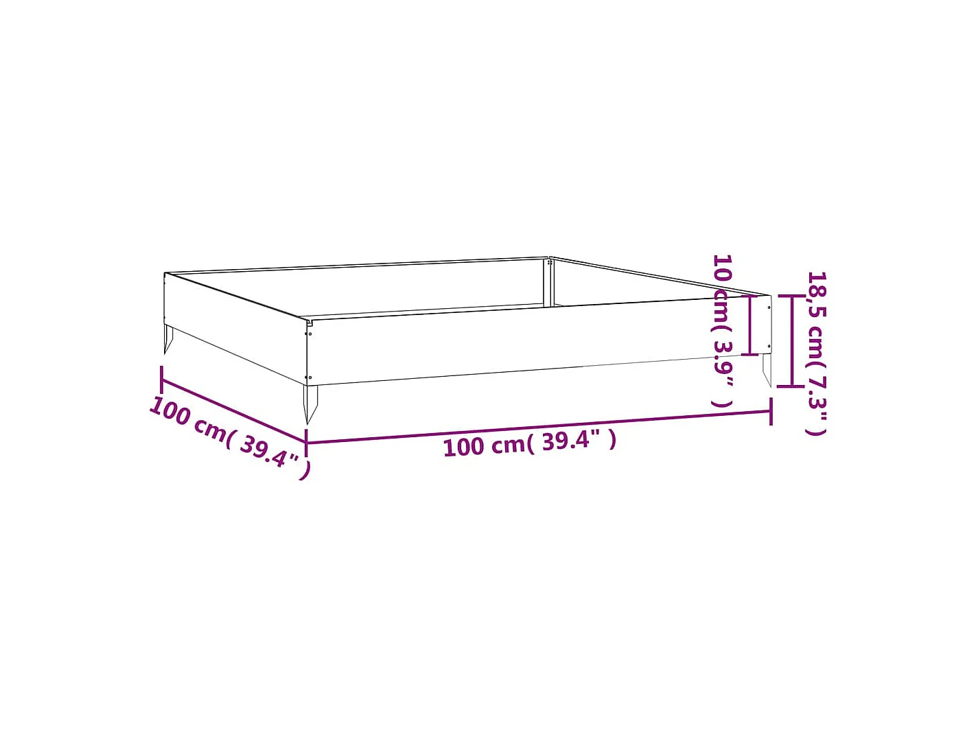 Macetero bancal elevado plantas flores terraza jardín jardín 100 x 100 x 18,5 cm acero corten marrón 02_0039258