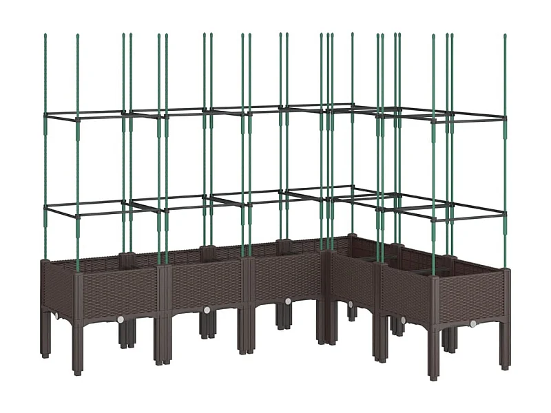 Plantador bandeja elevada plantas flores terraço jardim com treliça 160 x 120 x 142,5 cm PP marrom 02_0038256