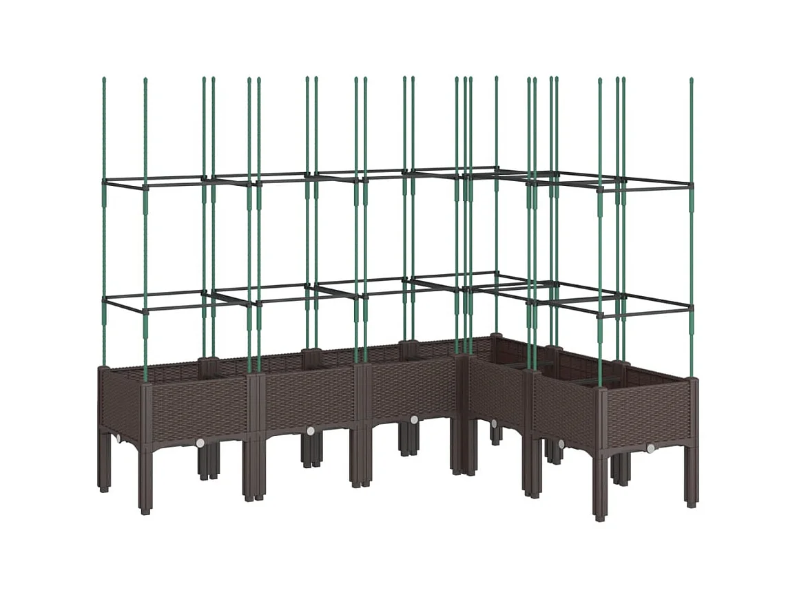 Plantador bandeja elevada plantas flores terraço jardim com treliça 160 x 120 x 142,5 cm PP marrom 02_0038256
