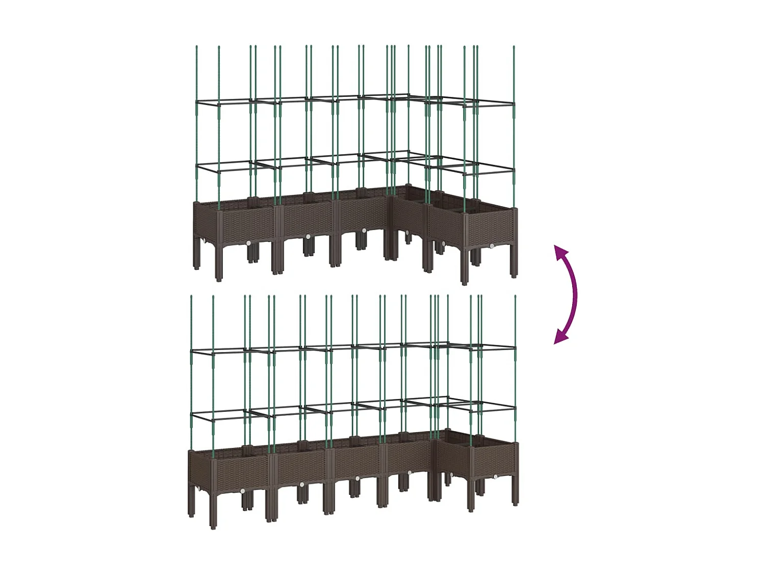 Plantador bandeja elevada plantas flores terraço jardim com treliça 160 x 120 x 142,5 cm PP marrom 02_0038256