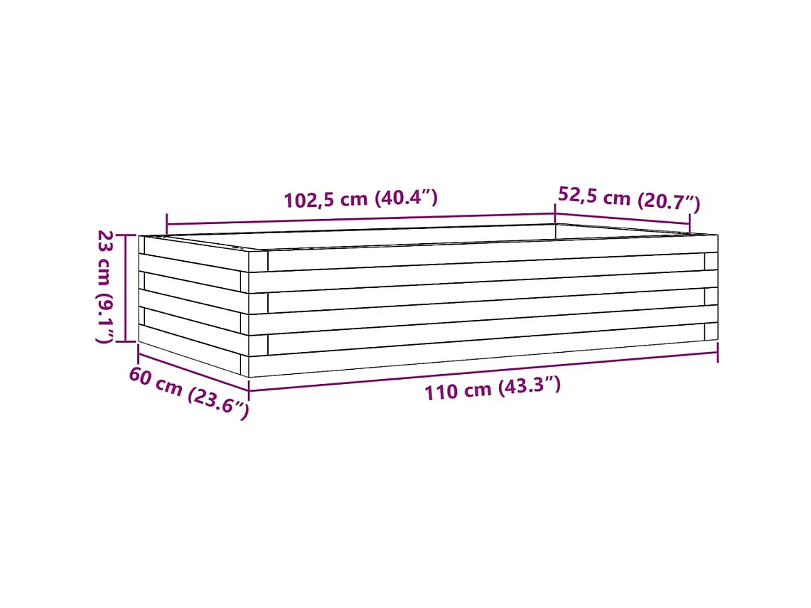 Jardinière bac lit surélevé bois marron 110 x 60 x 23 cm 02_0037361