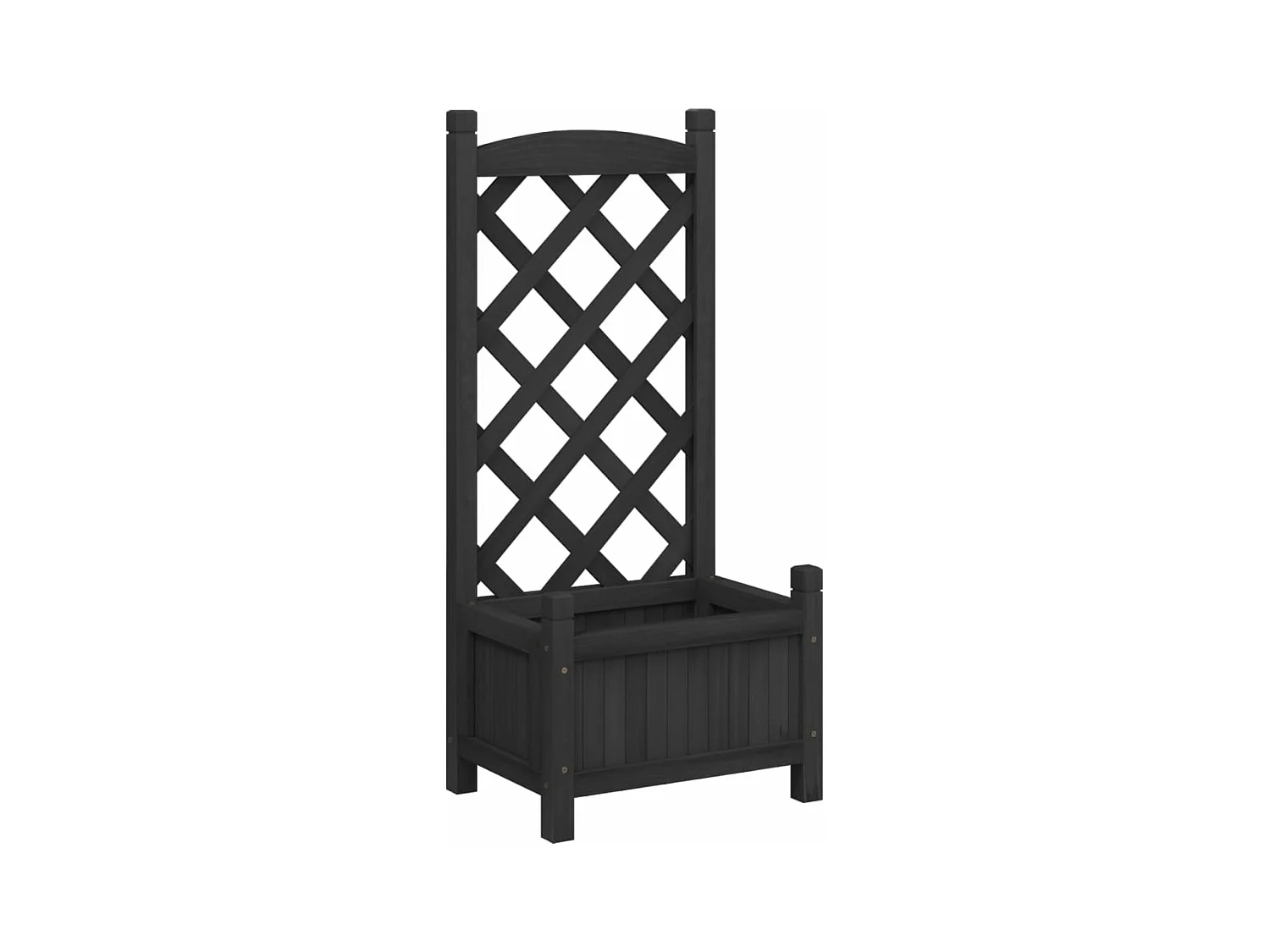 Vassoio per fioriera aiuola rialzata piante fiori terrazza giardino con traliccio in legno massello di abete nero 02_0038336