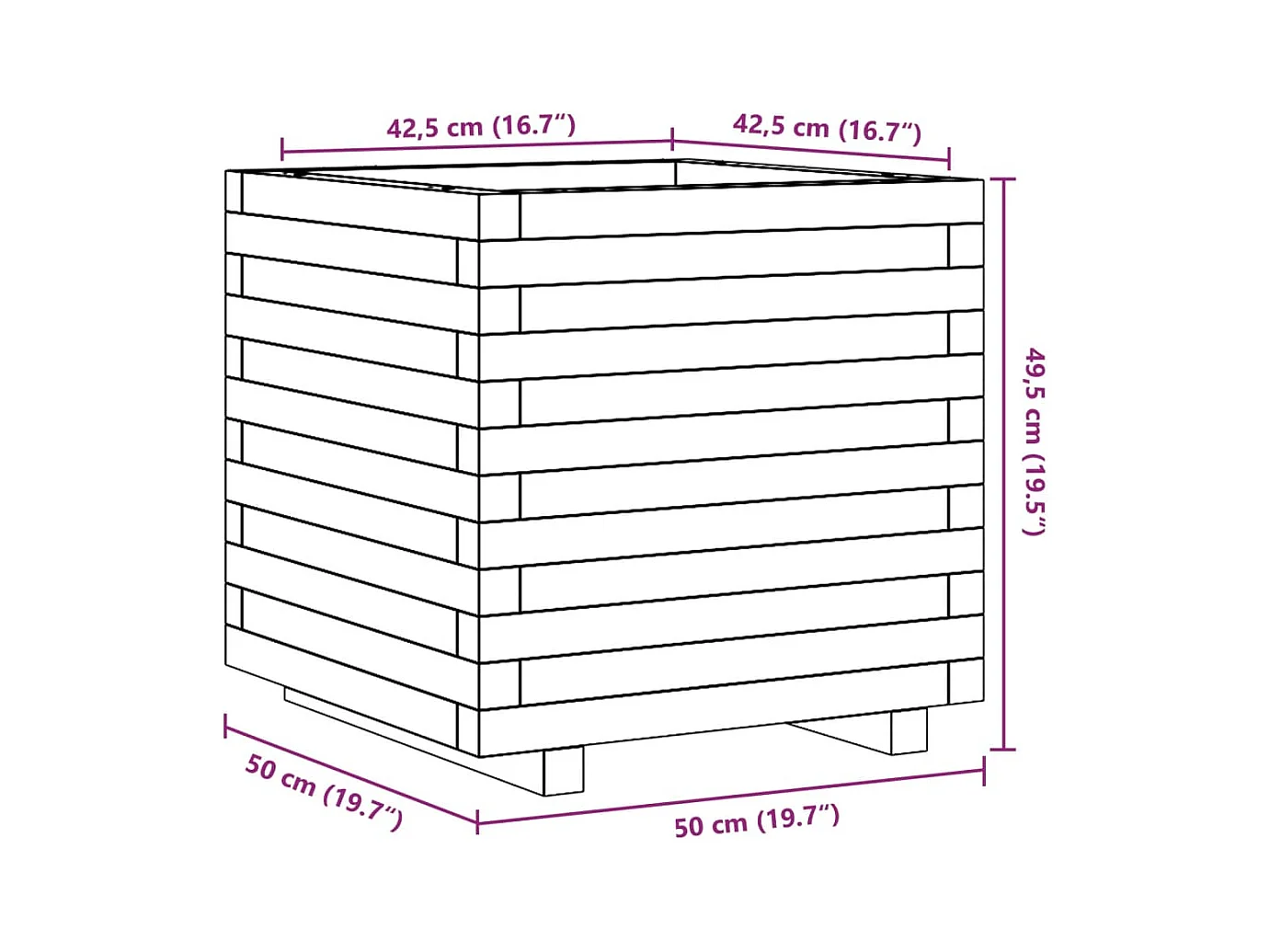 Macetero bancal elevado plantas flores terraza jardín 50 x 50 x 49,5 cm madera maciza de pino marrón 02_0037645