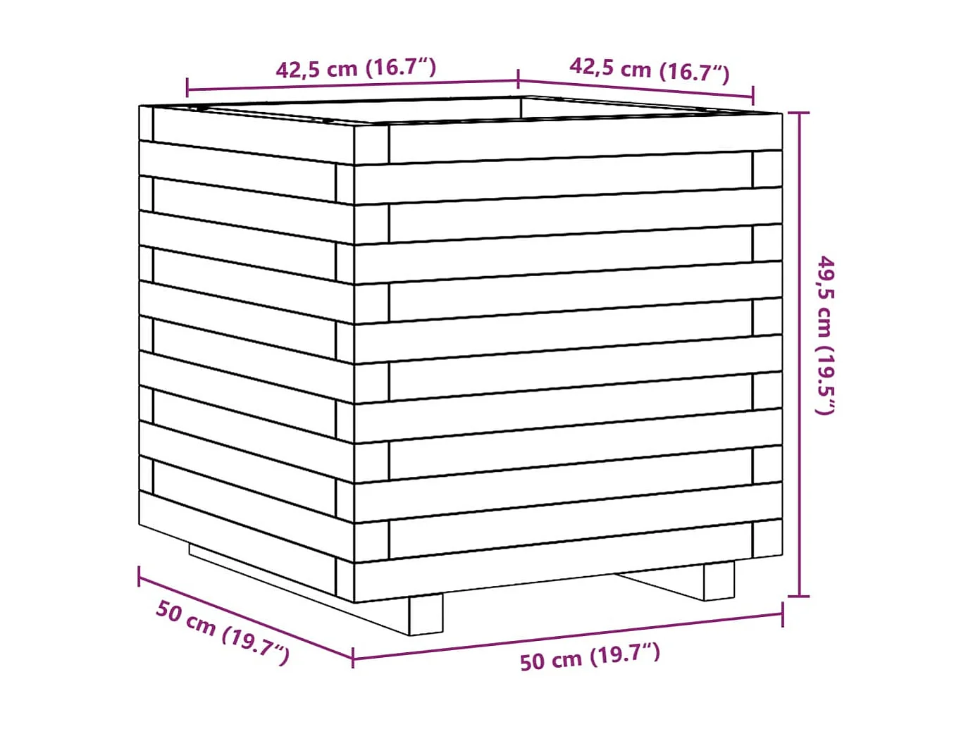 Jardinière bac lit surélevé bois marron 50 x 50 x 49.5 cm 02_0037645