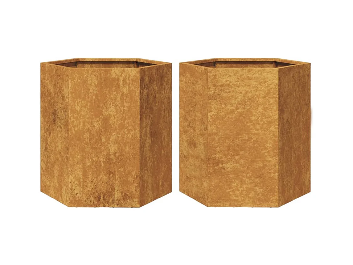 Vaso per fioriera aiuola rialzata piante fiori giardino terrazzi set da 2 esagono 46 x 40 x 45 cm acciaio corten marrone 02_0039075