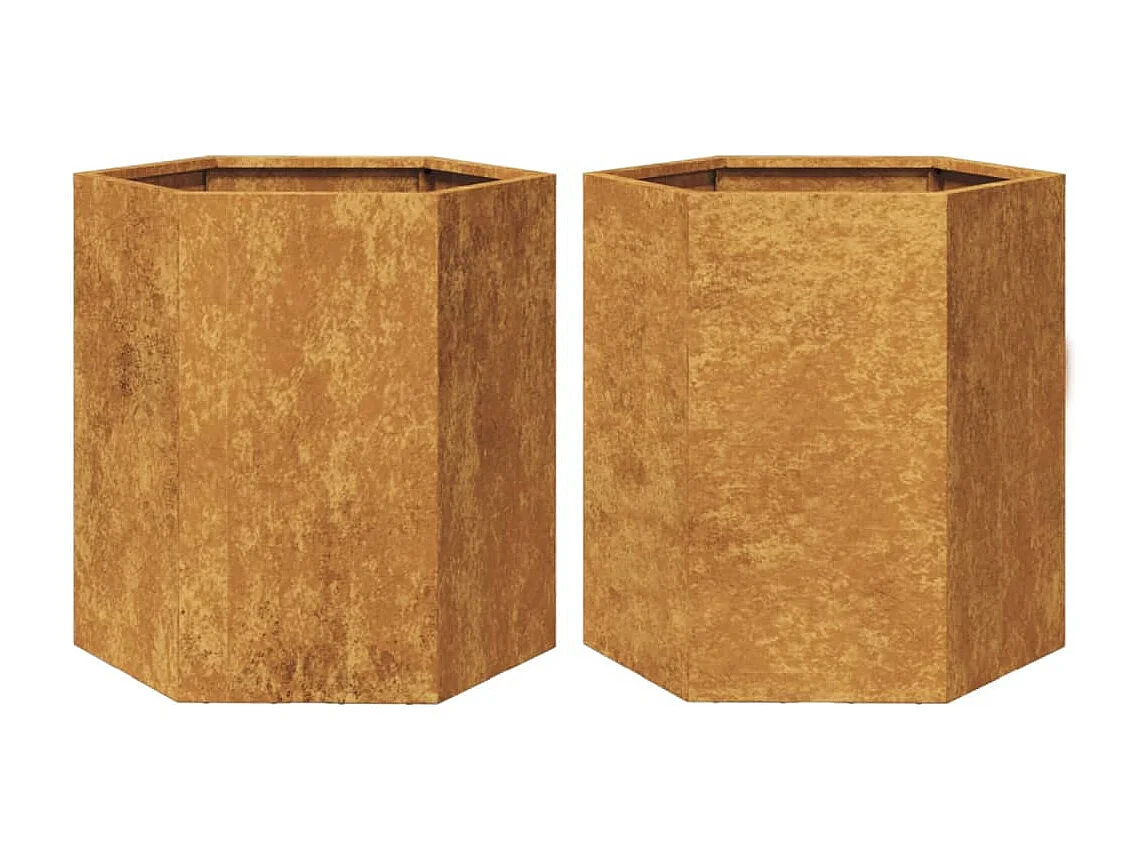 Macetero bancal elevado plantas flores jardín terrazas juego de 2 hexágono 46 x 40 x 45 cm acero corten marrón 02_0039075