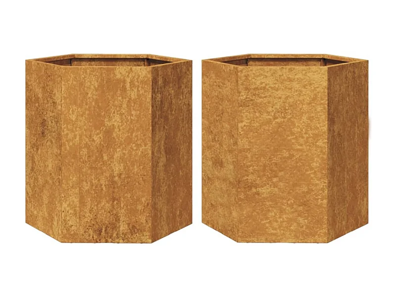 Macetero bancal elevado plantas flores jardín terrazas juego de 2 hexágono 46 x 40 x 45 cm acero corten marrón 02_0039075