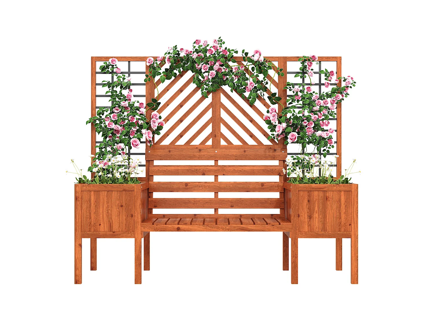 Vaso de madeira maciça de abeto com treliça para plantas trepadeiras - Vaso espaçoso com assento embutido, ideal para jardim, quintal e pátio