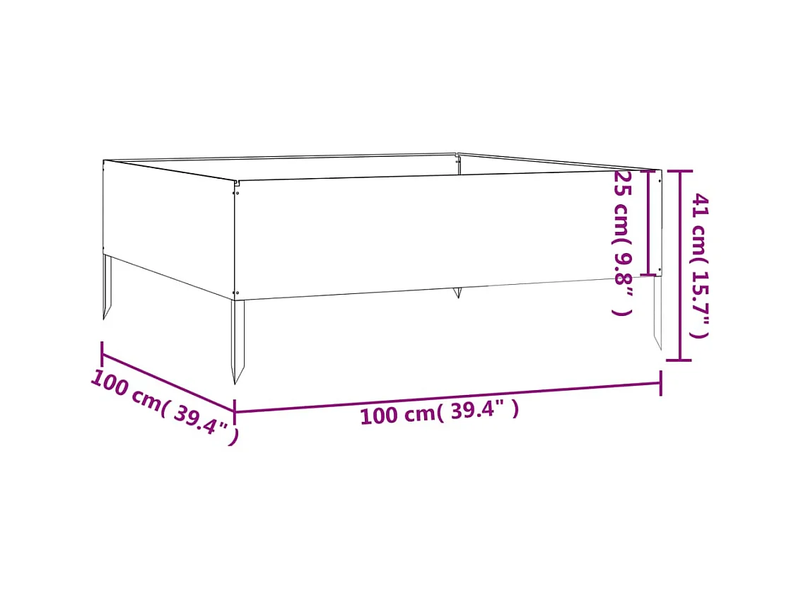 Vassoio per fioriera aiuola rialzata piante fiori terrazzo giardino giardino 100 x 100 x 41 cm acciaio corten marrone 02_0039291