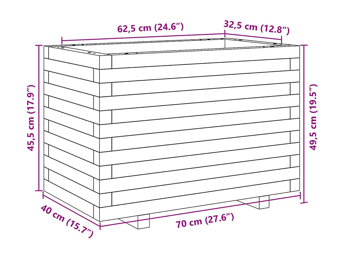 Macetero bancal elevado plantas flores terraza jardín 70 x 40 x 49,5 cm madera maciza de pino blanco 02_0037789