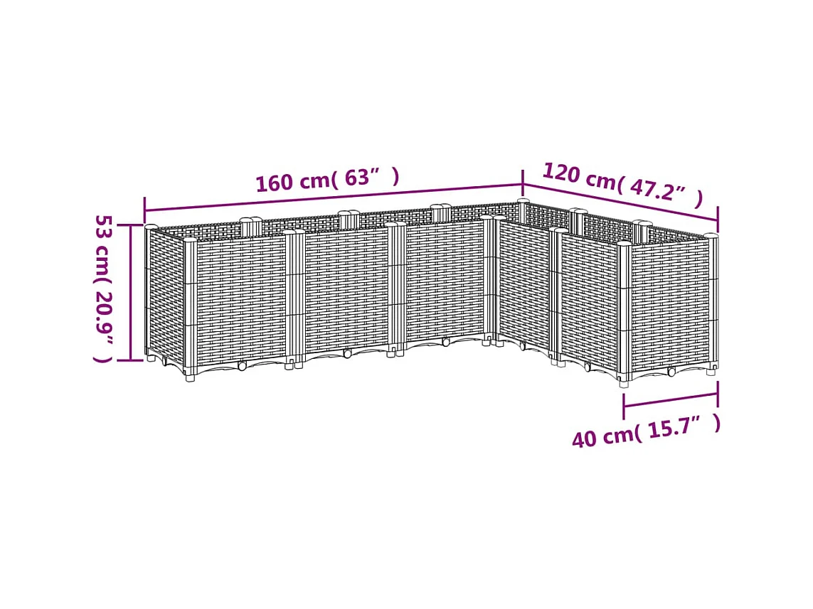 Jardinière bac lit surélevé grise 160 x 120 x 53 cm 02_0037456