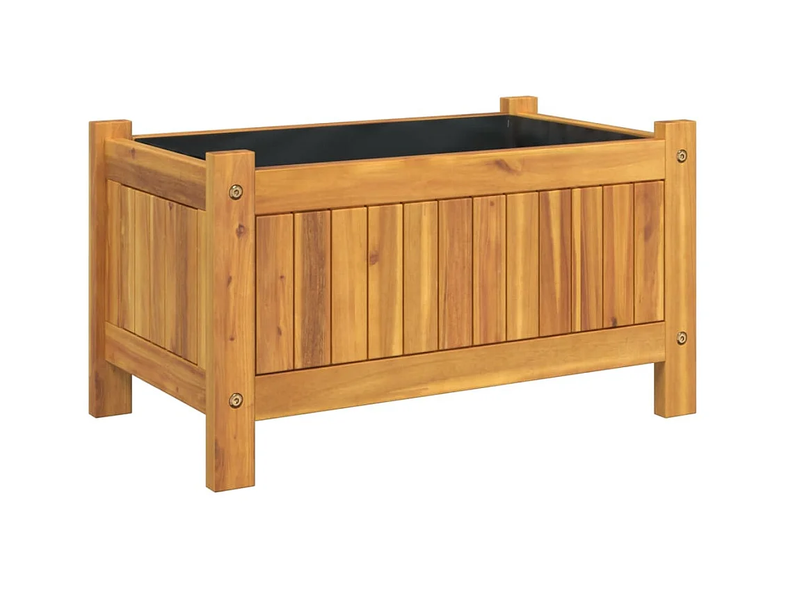 Vassoio per fioriera aiuola rialzata piante fiori terrazza giardino con rivestimento 54 x 31 x 30 cm legno massello di acacia marrone 02_0038138
