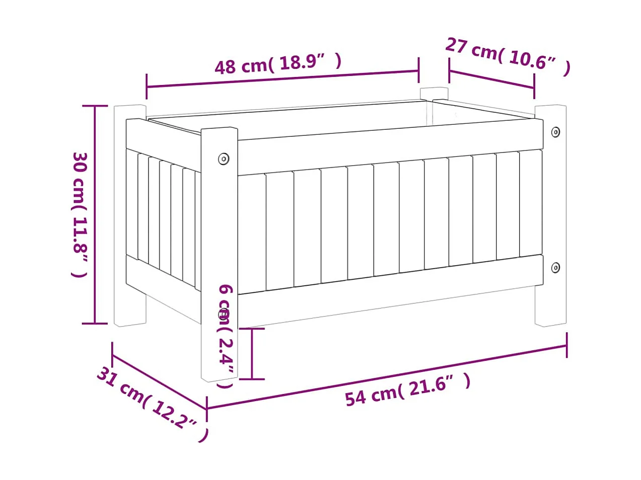 Vassoio per fioriera aiuola rialzata piante fiori terrazza giardino con rivestimento 54 x 31 x 30 cm legno massello di acacia marrone 02_0038138