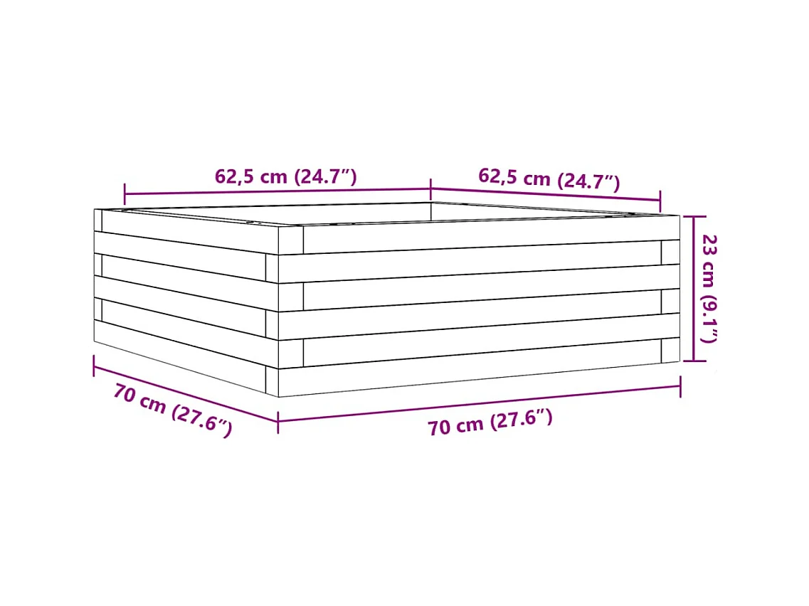 Jardinière bac lit surélevé bois marron 70 x 70 x 23 cm 02_0037805